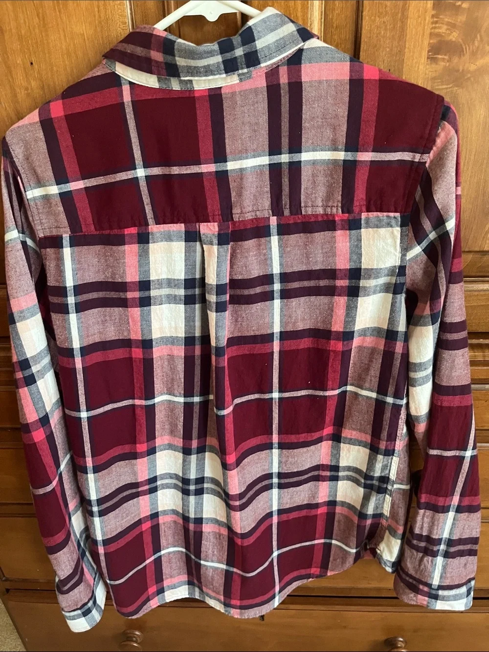 Plaid Button-Up Shirt in Burgundy and Pink